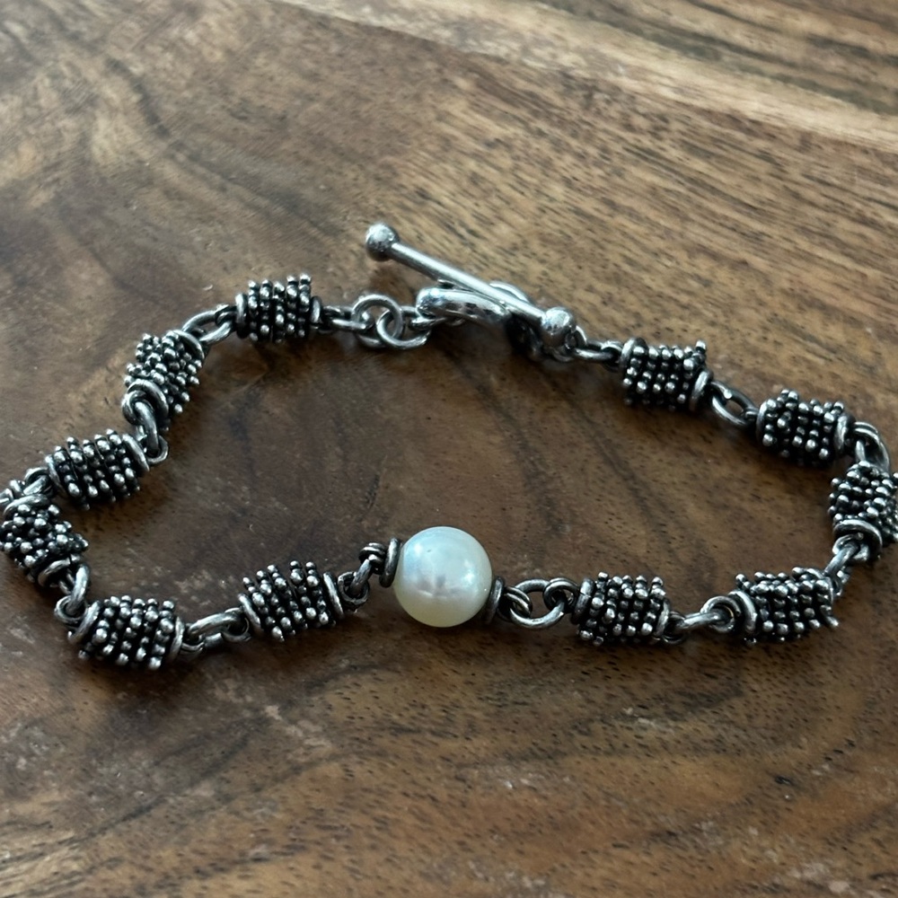 Michael Dawkins vintage Silver Beaded Bracelet with Single Pearl